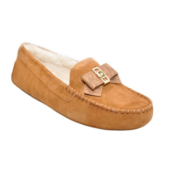 Michael Kors ERICA Faux Fur/Suede Slipper Loafer Moccasins Luggage 6/6.5/7/7.5 - Picture 1 of 6